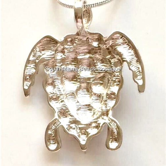 Sea Turtle Necklace Silver Plated BIG Pendant Sea Life Nautical Island Beach - Picture 4 of 8